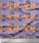 Soimoi Blue Velvet Fabric Stripe & Dog Print Fabric by metre 58-Dyx