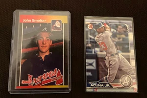 Braves-2 Card Lot-Ronald Acuna Jr 2019 Bowman+John Smoltz 1989 Rookie-MLB-NMMT - Picture 1 of 1