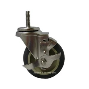 3DXSSPPSB 3" Stainless Steel Stem Caster with Brake, Polyurethane Tread Wheel - Picture 1 of 1