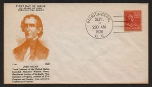 USA, SCOTT # 815, HOLLAND UNADDRESSED FDC COVER - PRESIDENT JOHN TYLER YEAR 1938 - Picture 1 of 1