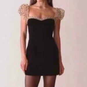 NWT Camila Coelho Heirloom Black Velvet Puff Sleeve Polka Dot Dress Size Small - Picture 1 of 10
