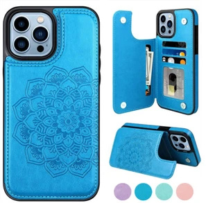 For iPhone 16 Pro Max 15 14 13 12 11 SE Leather Card Holder Case Back Flip Cover - Photo 1 sur 26