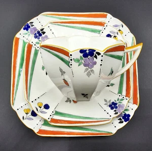 Rare Shelley 11664 Art Deco Queen Anne Hand Painted Trio Flashes & Flowers 1929 - Picture 1 of 15