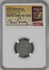 1982 D Lincoln Cent Unplated Planchet Error NGC MS64 Bill Fivaz Autograph Label - Picture 1 of 11