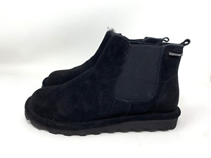 BEARPAW Drew Women 8 Suede Chelsea Boot Black Waterproof Wool Lined Slip on Shoe