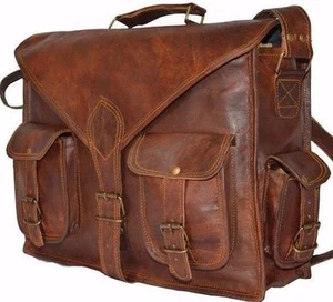 Men's Genuine Vintage Brown Leather Messenger Bag Shoulder Laptop Bag  Briefcase - Picture 1 of 6