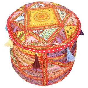 Multicolor Patchwork Floor Pillow Decor Cotton Pouf Footstool Ethnic Room Decor - Picture 1 of 5