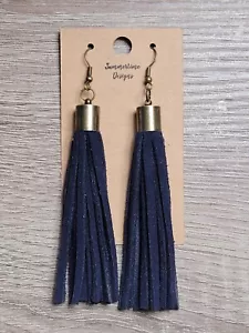Orecchini nappa vera pelle taglio a mano 3" camoscio navy - Foto 1 di 1