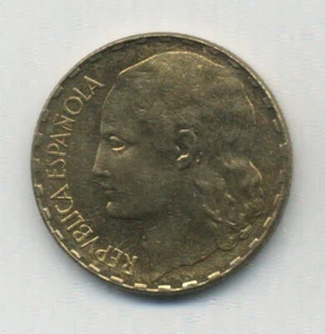 Spain España Republica 1 Peseta 1937 KM 755 aUNC Coin - Picture 1 of 2