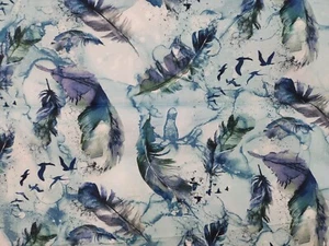 Moody Blues Dark Blue Purple Feathers Tie Dye Watercolor Seagulls Fabric BTY - Picture 1 of 4
