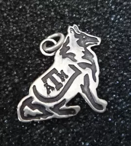 Sterling Silver Texas A&M University ATM Aggie Corps of Cadet Reveille Charm - Picture 1 of 3