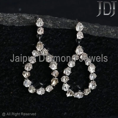 Natural Rosecut Polki Diamond 925 Silver Jewelry Victorian Drop/Dangle Earring - Image 1 of 4