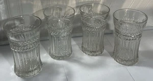 Anchor Hocking Set of 4 Vintage Laurel Clear Pressed Glass Flat Tumblers ~ EUC - Picture 1 of 9