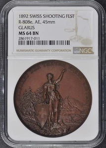 1892 SWISS SHOOTING R-808e, AE, 45mm FEST NGC MS64BN - Picture 1 of 2