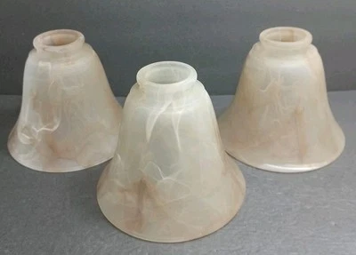 Set of 3 Ceiling Fan & Light Fixture Glass Pendant Shade Brown & White Swirl - Image 1 of 4