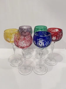 NATCHMANN TRAUBE Cut To Clear Crystal 8 1/4" Tall Wine Hock Glasses Set Of 6 - Picture 1 of 10