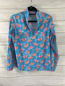 Ibkul Shirt Women's  1/4 Zip Pullover Abstract Active Blue Umbrellas Mesh •LARGE - Picture 1 of 8