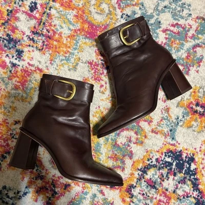 Velma Leather Buckle Hardware Dress Booties - Imagem 1 de 4