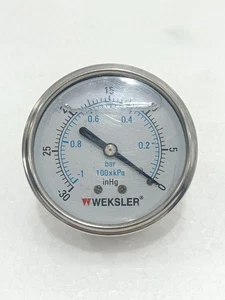 WEKSLER PRESSURE VACUUM GAUGE 0–1 BAR 0–100 kPa INHG STAINLESS STEEL INDUSTRIAL - Picture 1 of 5