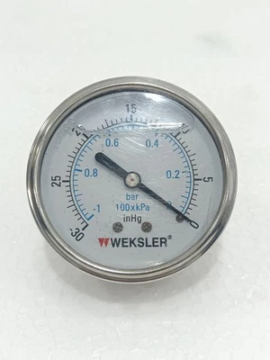 WEKSLER PRESSURE VACUUM GAUGE 0–1 BAR 0–100 kPa INHG STAINLESS STEEL INDUSTRIAL - Image 1 of 4