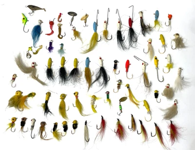Lot of 60 Vintage Fishing Lures Jigs Hair Feather Crappie Bass Trout Tackle - Image 1 of 4