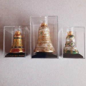 3 Vintage einzigartige Schätze 3" Glocke Glas Glitzer Perlen Ornamente mit Etui - Bild 1 von 24