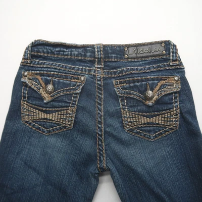 LA Idol Bootcut Jeans Size 7 Dark Wash Heavy Stitch Western Flap Pockets - Image 1 of 4