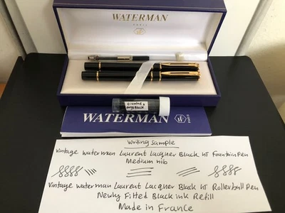 Vintage Waterman Laureat Lacquer Black Pen Set. Fountain Pen & Rollerball Pen - Image 1 of 4