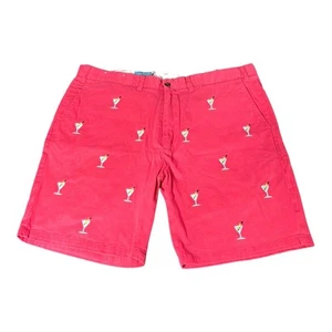 CASTAWAY Nantucket Island ALL OVER PRINT SHORTS CHINO 40 MARTINIS RED COTTON - Picture 1 of 7