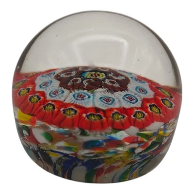 Art Glass Paperweight Mosaic Millefiori Italy Red Vintage - Image 1 of 4