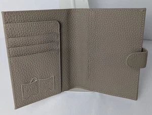 Full-Grain Leather Wallet Travel Wallet Passport Compact Holder Beige New - Picture 1 of 4
