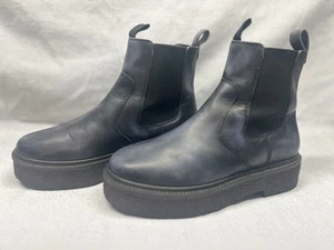 Free People Navy Blue Leather Wedge Thick Soles Pull On 39 / 8 Women's Boots - Picture 1 of 5