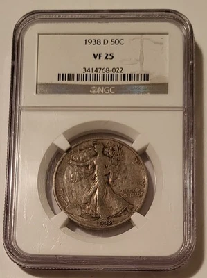 1938 D Walking Liberty Half Dollar VF25 NGC Low Mintage - Image 1 of 2