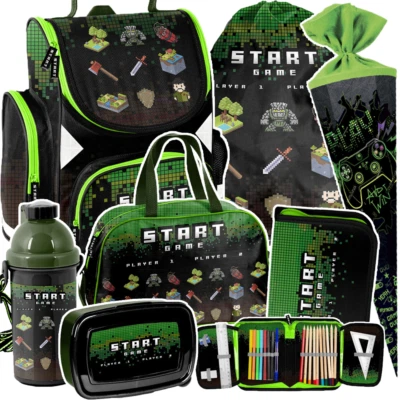 Start GAME PIXEL Play Schulranzen Schultasche Federtasche  7 Tlg Schultüte Play - Bild 1 von 4