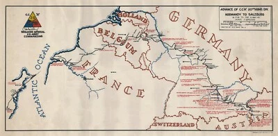 1945 World War II 20th Armored Division Route Map of Europe CCA 8x16 Wall Print - Image 1 of 3