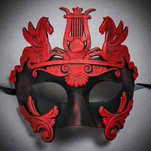 Masquerade Roman Greek Emperor w/ RED Pegasus Horses Venetian Party Mask Black - Picture 1 of 6