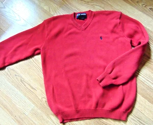 Ralph Lauren POLO SPORT Red Cotton V-neck Pullover Sweater Mens sz Med EUC - Picture 1 of 3