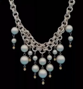 J. Jill Silvertone Beaded Bib Necklace 232 - Picture 1 of 5