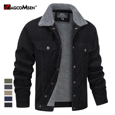 Chaqueta de pana cálida de invierno para hombre Chaqueta de camionero forrada de sherpa Abrigos informales de trabajo Foto 1 de 4