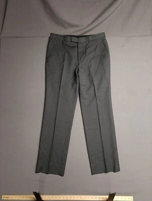 John Varvatos Thompson 羊毛正装裤男式 33x31 松弛灰色平前二手状况完好 — 第 1/4 张图片