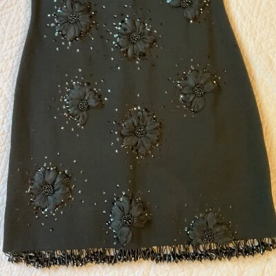 VESTIDO Sebastain Vintage años 60 talla 12? 14? Funda go go go de punto negro con cuentas LBD Foto 1 de 4