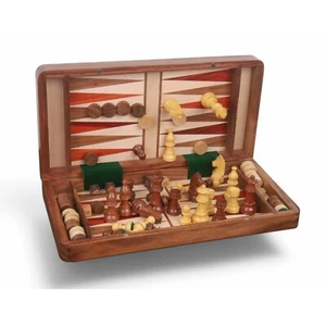 2 in 1 Magnetic Travel Chess & Backgammon Set in Golden Rosewood & Bud Rosewood- - Picture 1 of 6