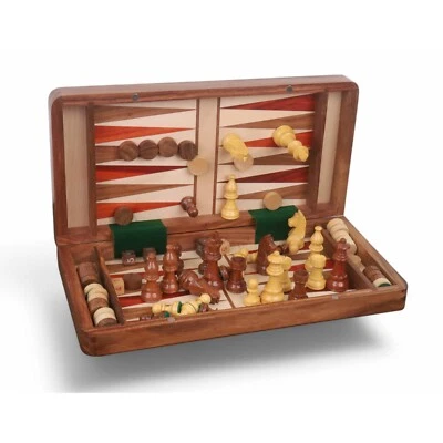2 in 1 Magnetic Travel Chess & Backgammon Set in Golden Rosewood & Bud Rosewood- - Image 1 of 4