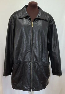 PELLE Black Leather Full Zip Front Coat Jacket  Zip Sleeves Men's Size Large - Picture 1 of 12