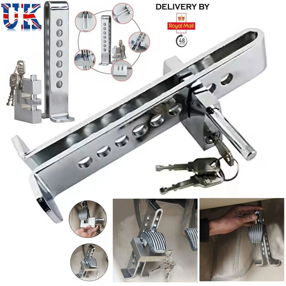 Blocca Pedale Frizione Freno Inox Auto Blocco Volante Sicurezza Antifurto UK