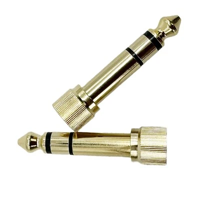 2x 6.35mm 1/4" Stereo Male to 3.5mm 1/8" Female Audio Phone Screw-On Adapter Amp - Image 1 of 4