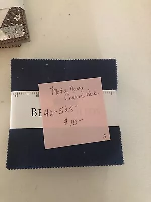 42 PIECES 5” X  5” CHARM PACK 100% MODA NAVY COTTON FABRIC $10.00 - Image 1 of 2