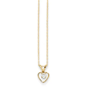 14K Yellow Gold White Zircon Birthstone Heart Necklace 15" Madi K Kids Jewelry - Picture 1 of 1