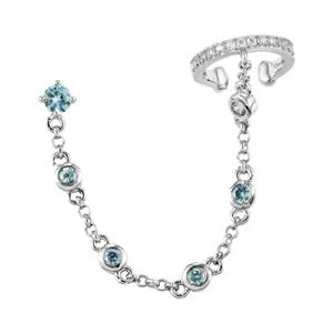 1.20ctw Blue & White Zircon Earring with Chain Ear Cuff Platinum Plated - Picture 1 of 5