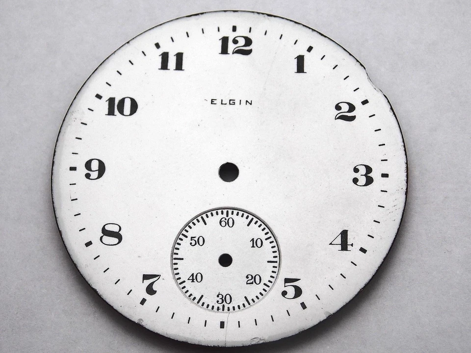 Esfera de reloj Elgin para relojes de bolsillo vintage blanca 42,3 mm negra Mrkrs subesfera NOS Foto 1 de 1